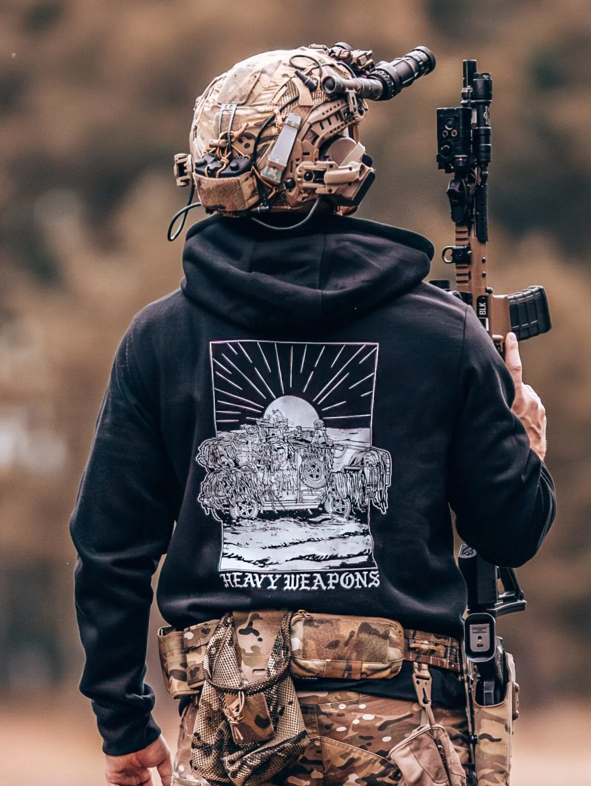 20240822_144559.jpg hoodie featuring design of a heavy weapons platoon with two vehicles and a mounted .50 caliber gun