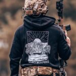 hoodie featuring design of a heavy weapons platoon with two vehicles and a mounted .50 caliber gun