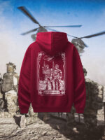hoodie from The Trace featuring Air Assault design with Chinook helicopter in active operation