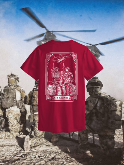 T-shirt from The Trace featuring Air Assault design with Chinook helicopter in active operation