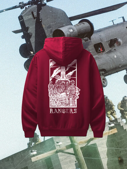 hoodie from The Trace featuring Ranger design with Chinook helicopter in active operation