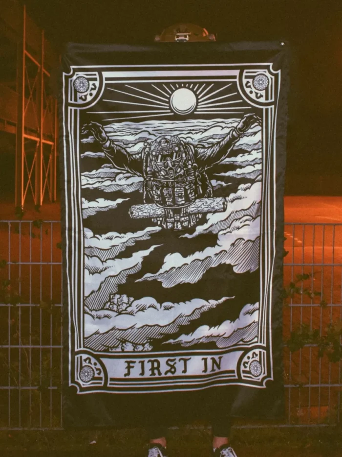 the trace apparel collection featuring a military free fall guy in mid air