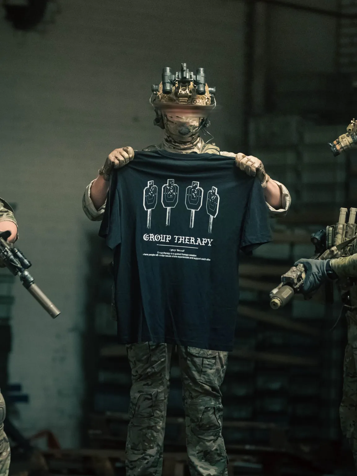 Group therapy tshirt held crop Black tshirt from The Trace featuring Group Therapy design with four targets marked by tight bullet hole groupings