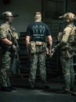 Black T-shirt from The Trace featuring Group Therapy design with four targets marked by tight bullet hole groupings