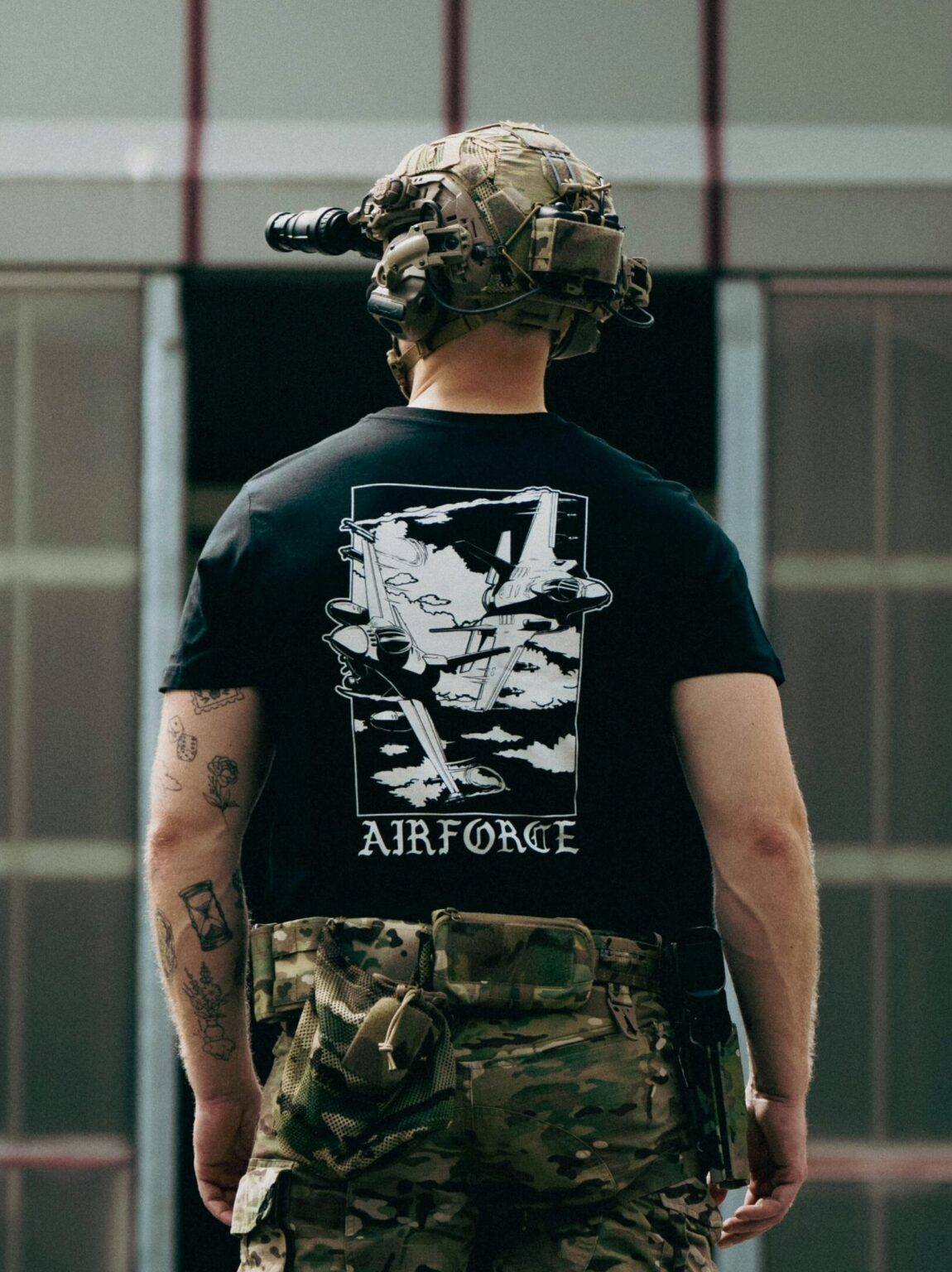 airforce back black shirt Lightweight t-shirt featuring an F-16 and F-35 in flight, paying tribute to speed, precision, and power