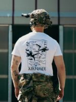 Lightweight t-shirt featuring an F-16 and F-35 in flight, paying tribute to speed, precision, and power