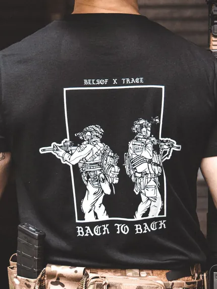 Back to Back T-Shirt detail, military apparel by The Trace