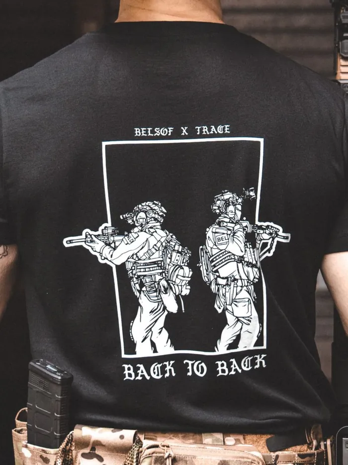 Back to Back T-Shirt detail, military apparel by The Trace