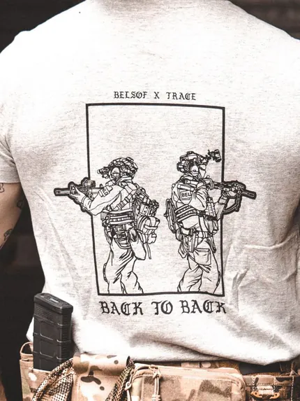 Back to Back T-Shirt detail, military apparel by The Trace