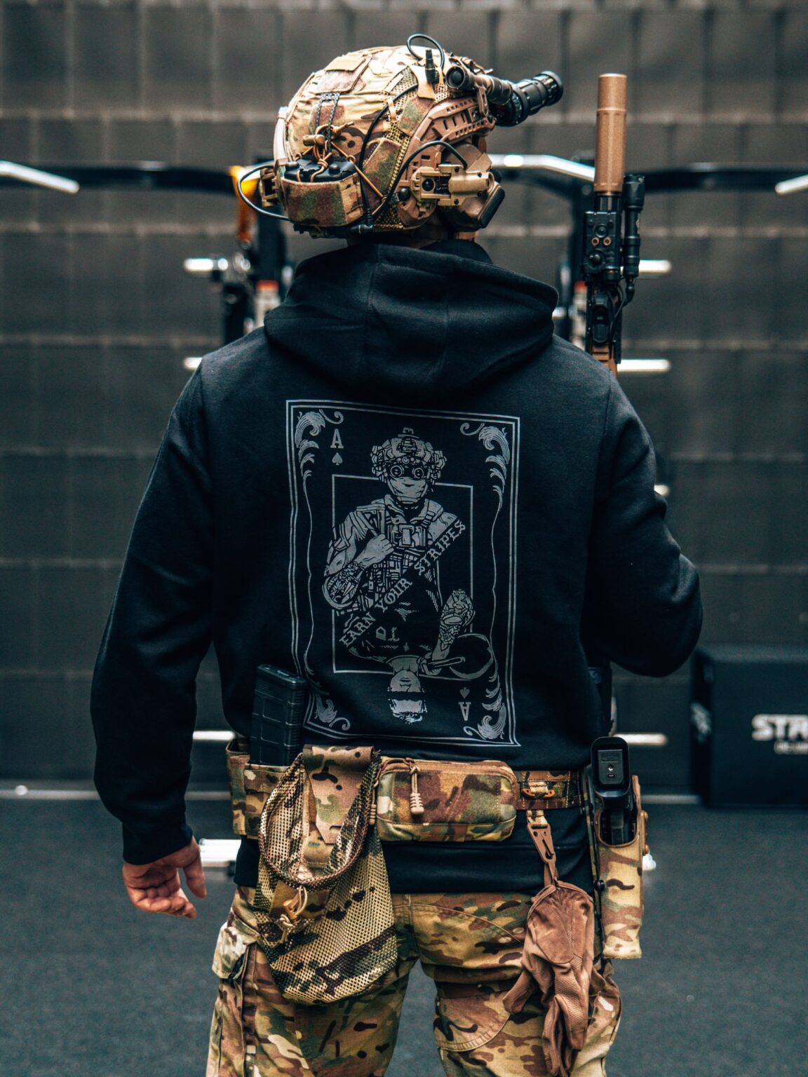 Dts black hoodie 1 Earn Your Stripes Hoodie, military apparel by The Trace