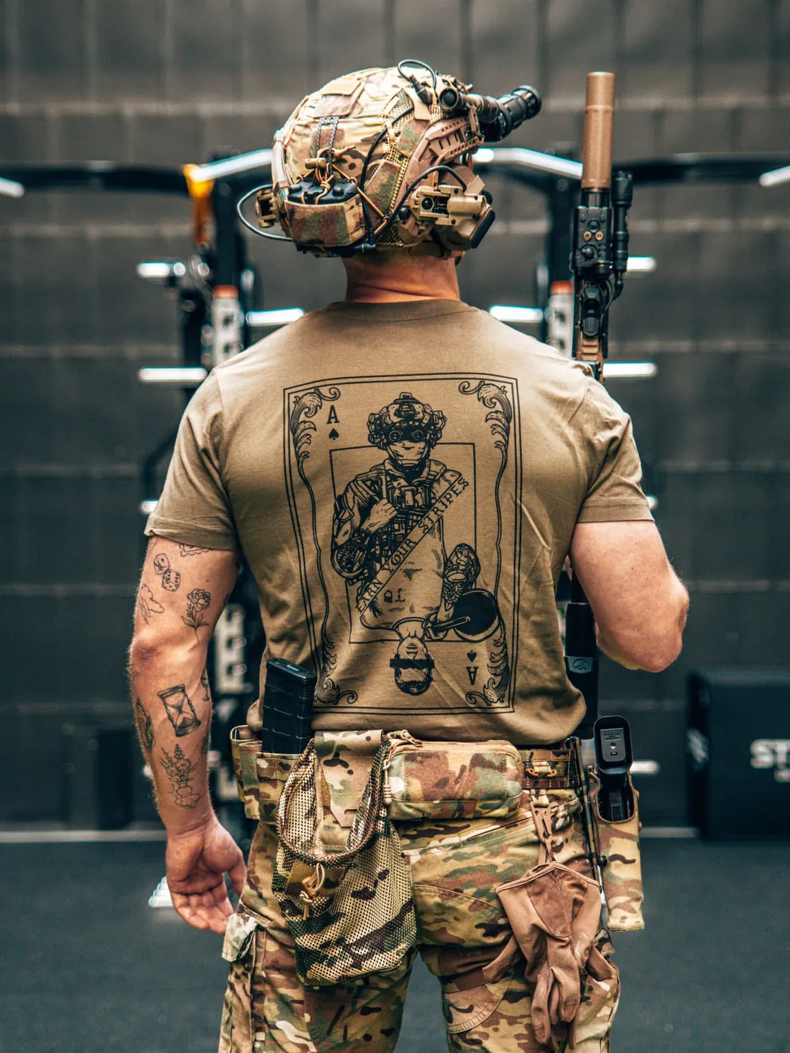 Dts olive tee 1 Earn Your Stripes T-Shirt, military apparel by The Trace