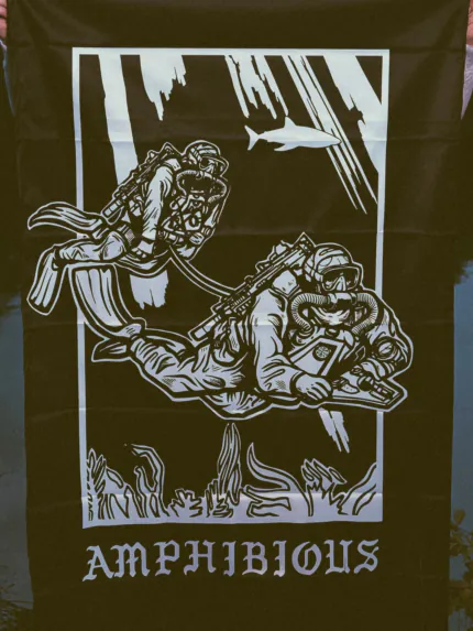 the trace apparel collection featuring two military reconnaissance divers swimming underwater