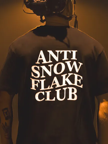 the trace apparel collection featuring a text saying anti snow flake club
