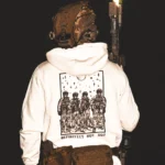 white hoodie from The Trace featuring a special operations force with a text saying definitely not sof