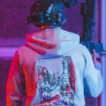 the trace apparel collection featuring two police cops standing in a street watching a riot