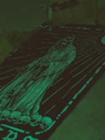 Combat flag displaying a sniper skeleton atop skulls, gripping an Arctic Warfare Super Magnum in a bold, battlefield stance.