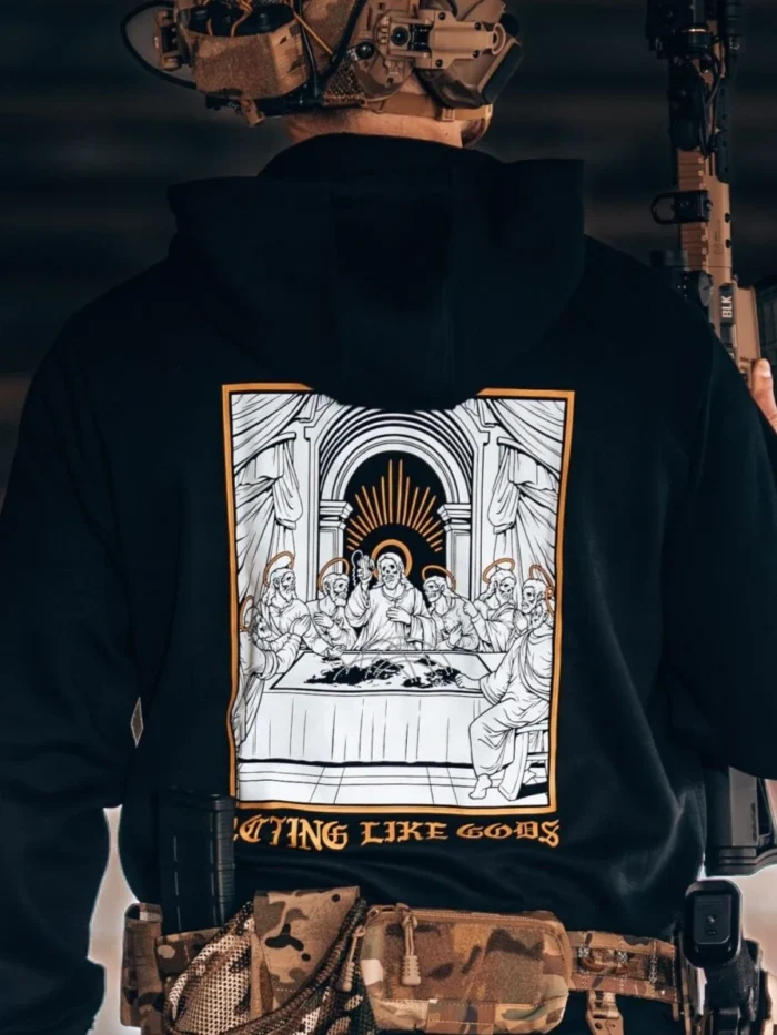 the trace apparel collection featuring a group of people acting like gods arguing what countries they want to nuke