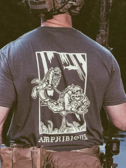the trace apparel collection featuring two military reconnaissance divers swimming underwater