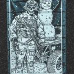the trace apparel collection featuring a design with a military operator standing next to a snowman with a text saying anti snow flake club