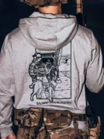 black hoodie from The Trace featuring k9 and his doghandler on a rescue mission by c130.