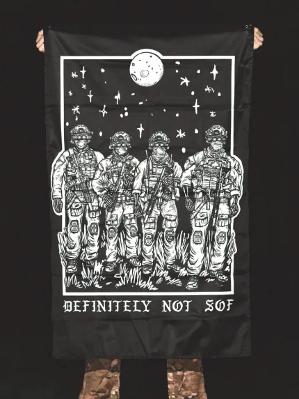 white hoodie from The Trace featuring a special operations force with a text saying definitely not sof