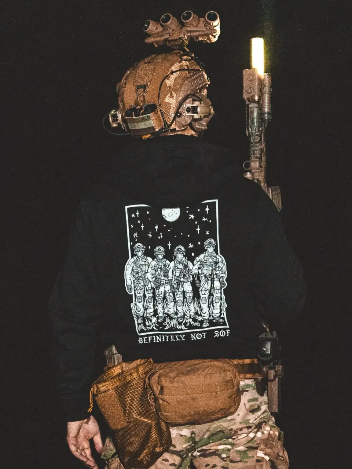 def-not-sof-hoodie-black (1) black hoodie from The Trace featuring a special operations force with a text saying definitely not sof