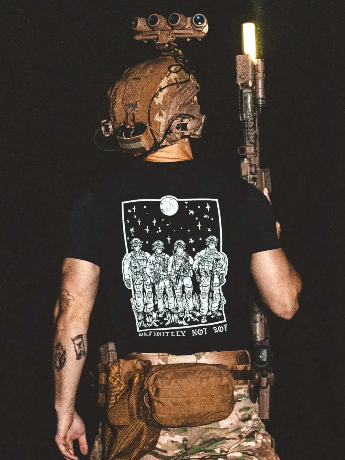 def-not-sof-shirt-black black shirt from The Trace featuring a special operations force with a text saying definitely not sof