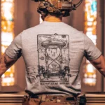 the trace apparel collection featuring skeletons praying to an hourglass showing atomic weapons dropping