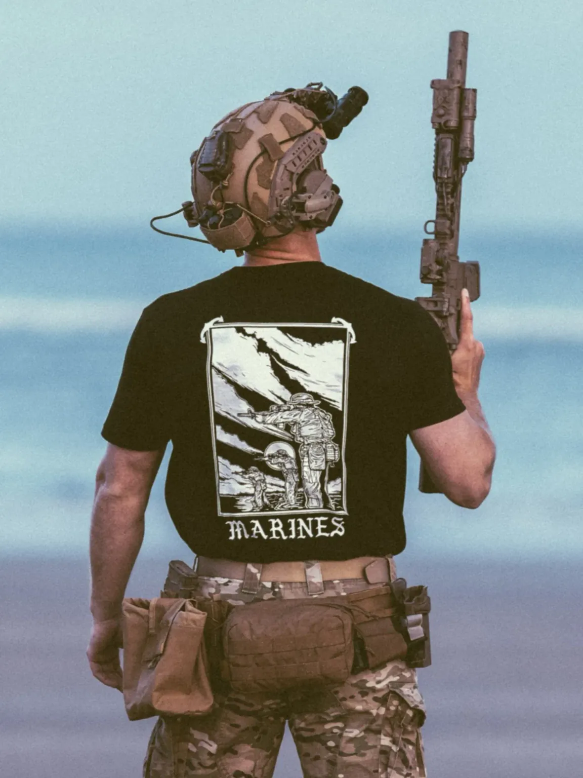 marines-shirt-black the trace apparel collection featuring marines standing partly in the water