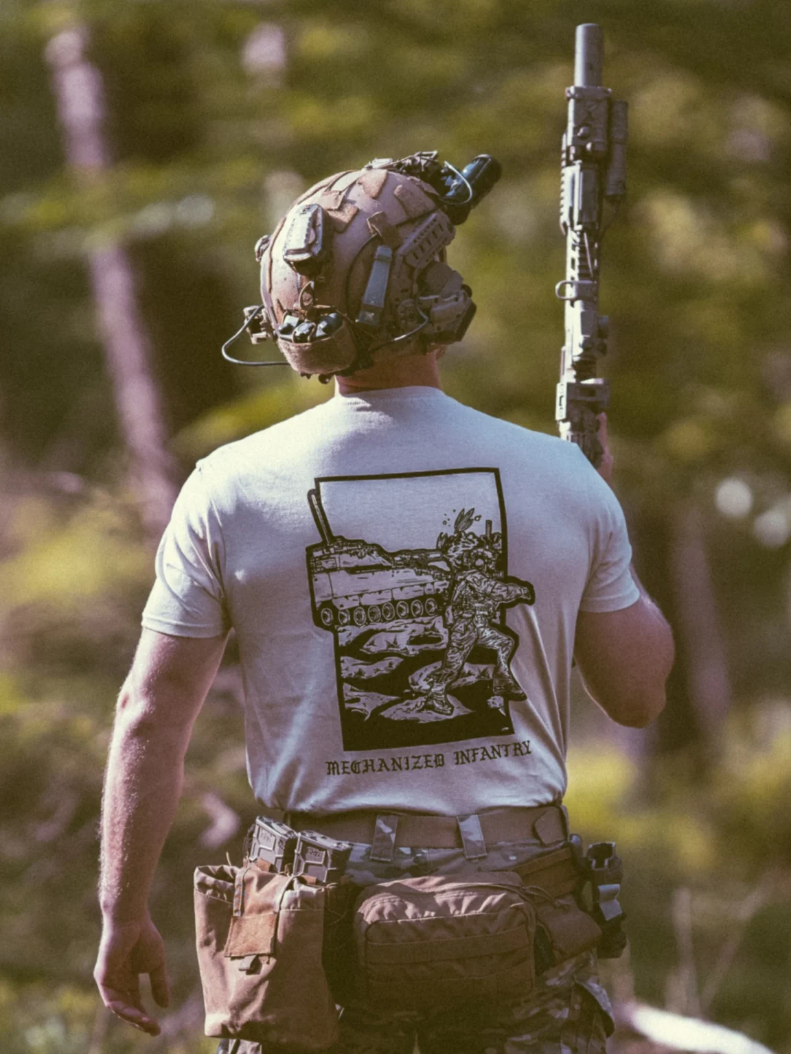 mechanized-infantry-shirt-sand_1 the trace apparel collection featuring guys fighting alongside a military cv90 vehicle