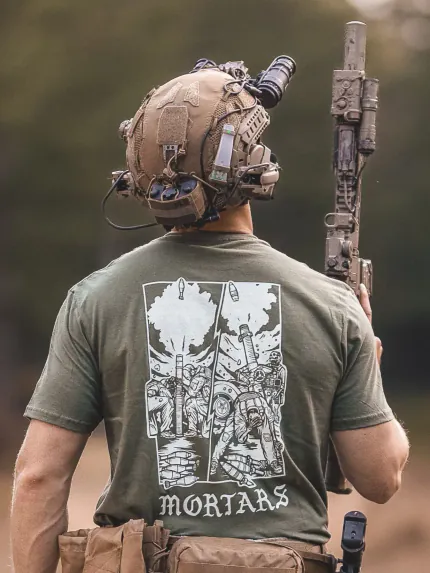 the trace apparel collection featuring guys firing a 81mm mortar and a 120mm mortar