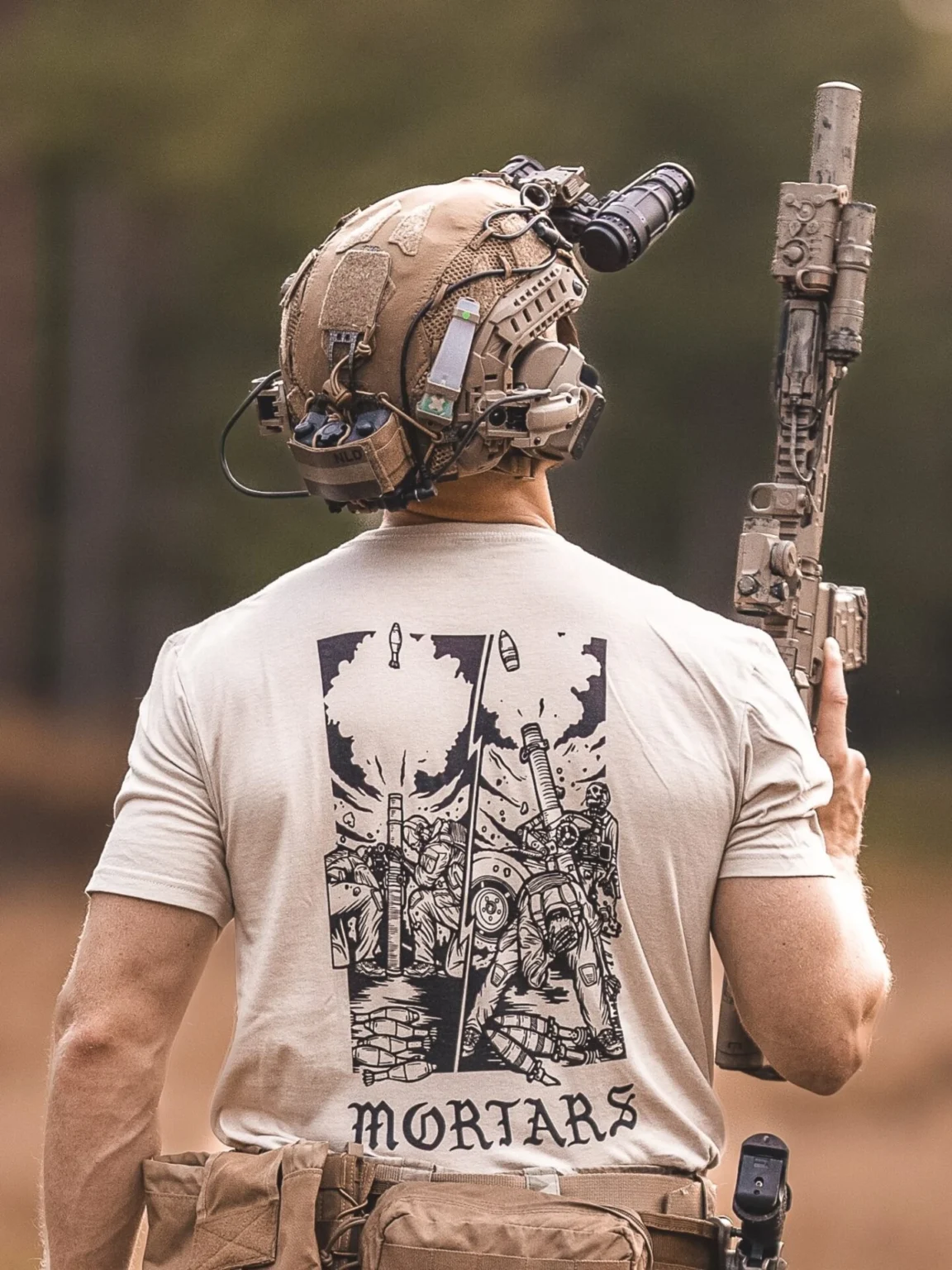 mortars-shirt-sand the trace apparel collection featuring guys firing a 81mm mortar and a 120mm mortar