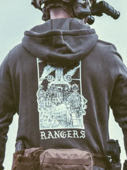the trace apparel collection featuring rangers boarding a chinook