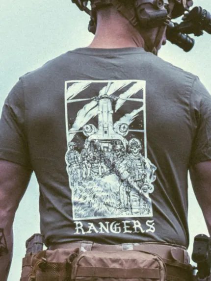 the trace apparel collection featuring rangers boarding a chinook