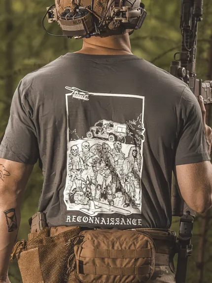 the trace apparel collection featuring a military reconnaissance group standing next to their equipment