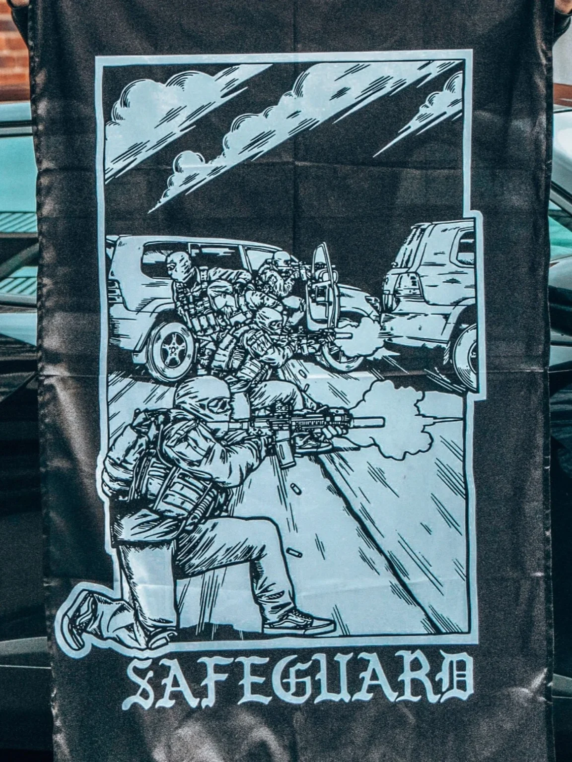 the trace apparel collection featuring a group of operators protecting a vip