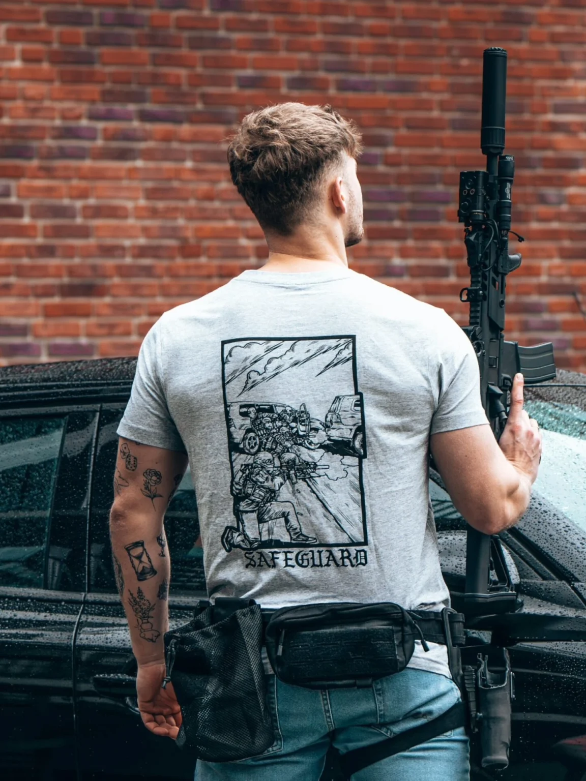 the trace apparel collection featuring a group of operators protecting a vip