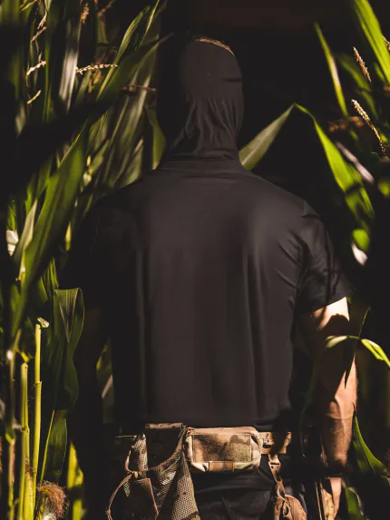Back view of the black Halloween T-shirt by The Trace, plain back without print