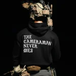 Cameraman Never Dies Hoodie back print, military apparel by The Trace