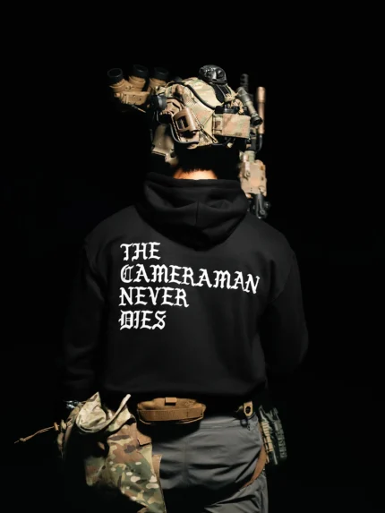 Cameraman Never Dies Hoodie back print, military apparel by The Trace