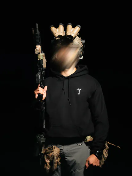 Cameraman Never Dies Hoodie front, military apparel by The Trace