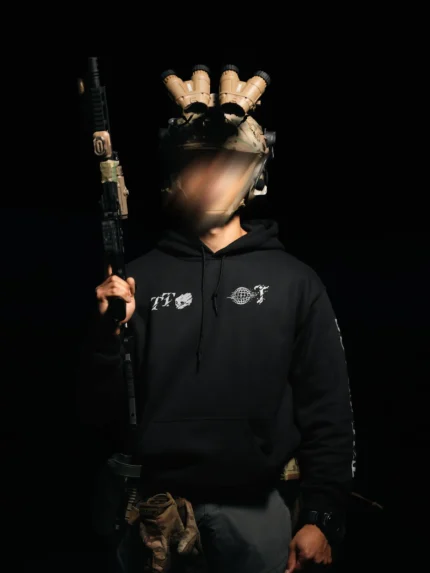 Tier 1 Grey Controlled Chaos Hoodie front, military apparel by The Trace