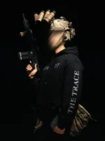 Tier 1 Grey Controlled Chaos Hoodie sleeve print, military apparel by The Trace