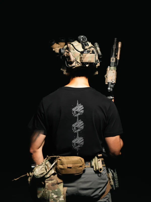 Tier 1 Grey Controlled Chaos T-shirt back print, military apparel by The Trace