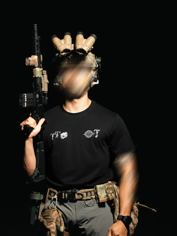 Tier 1 Grey Controlled Chaos T-shirt front, military apparel by The Trace