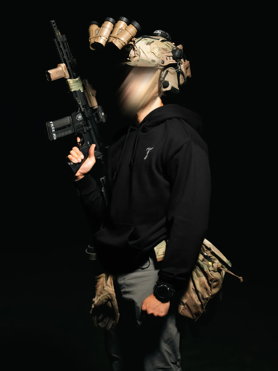 Tier 2 Grey Controlled Chaos Hoodie side view, military apparel by The Trace