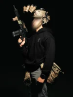 Tier 2 Grey Controlled Chaos Hoodie side view, military apparel by The Trace