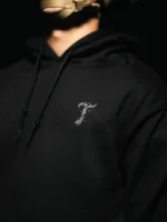 Tier 2 Grey Controlled Chaos Hoodie chest print close up, military apparel by The Trace