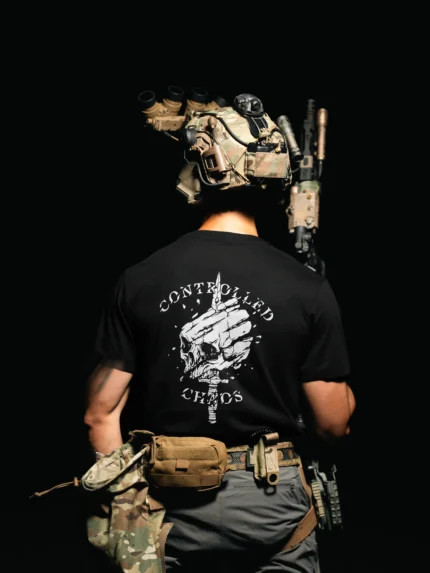 Tier 2 Grey Controlled Chaos T-shirt back print, military apparel by The Trace