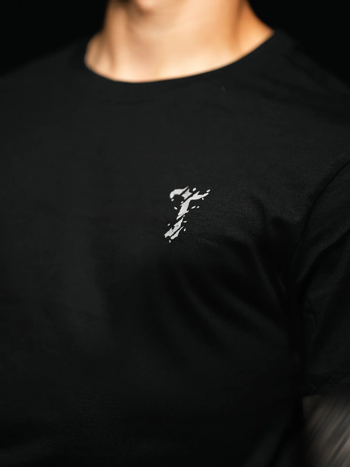 Tier 2 Grey Controlled Chaos T-shirt chest print close up, military apparel by The Trace